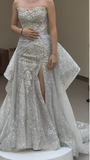 Ndyad Strapless Sheath Slit Wedding Dresses Sequin Sleeveless Bridal Gowns HZ1024