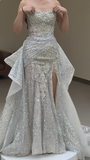 Ndyad Strapless Sheath Slit Wedding Dresses Sequin Sleeveless Bridal Gowns HZ1024