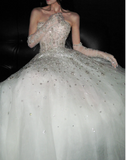 Ndyad Sweetheart Neck Ball Gown Long Wedding Dresses Tulle Beaded Sleeveless Bridal Gowns White Bridal Dresses HZ1024