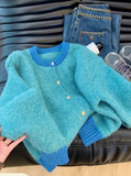 Ndyad contrasting round neck knitted cardigan HZ1024