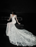 Ndyad Jewel Mermaid Wedding Dress Tulle Appliques Long Sleeves Bridal Gowns Ivory Bridal Dresses HZ1024