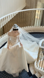 Ndyad Off-the-shoulder Ball Gown White Long Wedding Dresses Long Sleeve Bridal Gowns Applique Satin Bridal Dresses HZ1024