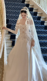 Ndyad Off-the-shoulder Ball Gown White Long Wedding Dresses Long Sleeve Bridal Gowns Applique Satin Bridal Dresses HZ1024