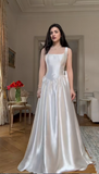 Ndyad Strapless Sheath White Long Prom Dresses Satin Long Birthday Dresses Sleeveless White Evening Dresses HZ1024