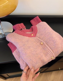 Ndyad contrasting round neck knitted cardigan HZ1024