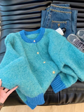 Ndyad contrasting round neck knitted cardigan HZ1024