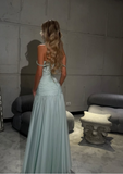Ndyad Spaghetti Strap A-Line Tiffany Blue Long Prom Dresses Chiffon Sleeveless Formal Dresses Tiffany Blue Evening Dresses HZ1024
