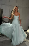 Ndyad Spaghetti Strap A-Line Tiffany Blue Long Prom Dresses Chiffon Sleeveless Formal Dresses Tiffany Blue Evening Dresses HZ1024
