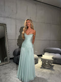 Ndyad Spaghetti Strap A-Line Tiffany Blue Long Prom Dresses Chiffon Sleeveless Formal Dresses Tiffany Blue Evening Dresses HZ1024