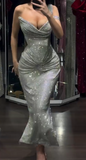Ndyad One-Shoulder Sheath Grey Long Prom Dresses Sleeveless Formal Dresses Grey Evening Dresses HZ1024