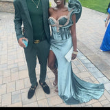 Ndyad One Shoulder Sheath Green Long Prom Dresses Velvet Sleeveless Formal Dresses Green Evening Dresses HZ1024