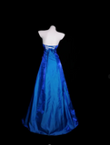 Ndyad Strapless A-Line Long Prom Dresses Satin Blue Formal Dresses Blue Halloween Dresses HZ1024