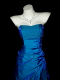 Ndyad Strapless A-Line Long Prom Dresses Satin Blue Formal Dresses Blue Halloween Dresses HZ1024