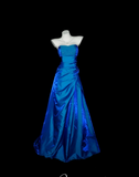 Ndyad Strapless A-Line Long Prom Dresses Satin Blue Formal Dresses Blue Halloween Dresses HZ1024