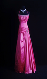 Ndyad Halter Neck Sheath Long Prom Dresses Satin Hot Pink Formal Dresses Hot Pink Halloween Dresses HZ1024