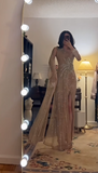 Ndyad One Shoulder Sheath Long Prom Dresses Rhinestone Tulle Champagne Formal Dresses Champagne Halloween Dresses HZ1024