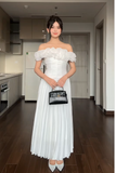 Ndyad Off-the-shoulder Sheath Ankle-length Formal Dresses Pleated White Birthday Chiffon White Wedding Guest Dresses HZ1024