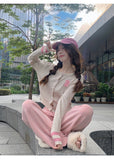 Ndyad style letter contrast color long sleeve knitted cardigan HZ1024