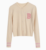 Ndyad style letter contrast color long sleeve knitted cardigan HZ1024