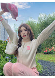 Ndyad style letter contrast color long sleeve knitted cardigan HZ1024