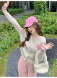 Ndyad style letter contrast color long sleeve knitted cardigan HZ1024
