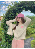 Ndyad style letter contrast color long sleeve knitted cardigan HZ1024