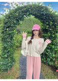 Ndyad style letter contrast color long sleeve knitted cardigan HZ1024
