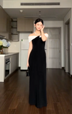 Ndyad Off-the-shoulder Sheath Long Formal Dresses Satin Black Evening Dresses HZ1024