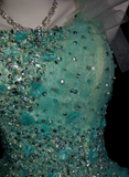 Ndyad One-Shoulder Ball Gown Turquoise Long Prom Dresses Beaded Tulle Turquoise Quinceanera Dresses Sweet 16 Dress HZ1024