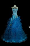 Ndyad Strapless Ball Gown Blue Long Prom Dresses Tulle Blue Quinceanera Dresses Sweet 16 Dress HZ1024