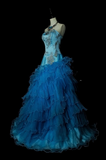 Ndyad Strapless Ball Gown Blue Long Prom Dresses Tulle Blue Quinceanera Dresses Sweet 16 Dress HZ1024