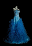 Ndyad Strapless Ball Gown Blue Long Prom Dresses Tulle Blue Quinceanera Dresses Sweet 16 Dress HZ1024