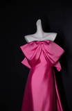 Ndyad Strapless Sheath Hot Pink Long Prom Dresses Satin Hot Pink Evening Dresses HZ1024