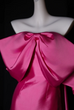 Ndyad Strapless Sheath Hot Pink Long Prom Dresses Satin Hot Pink Evening Dresses HZ1024