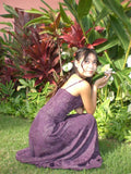 Ndyad Spaghetti Strap Sheath Grape Long Prom Dresses Jacquard Satin Grape Evening Dresses HZ1024