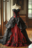 Ndyad Sweetheart Ball Gown Tulle Long Prom Dresses Tulle Red/Black Quincea?era Dresses 2025 Halloween Dress HZ1024