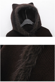 Ndyad Girl Style Coffee Cat Ear Hooded Knitted Cardigan HZ1024