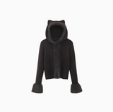 Ndyad Girl Style Coffee Cat Ear Hooded Knitted Cardigan HZ1024
