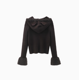 Ndyad Girl Style Coffee Cat Ear Hooded Knitted Cardigan HZ1024