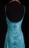 Ndyad Spaghetti Strap Sheath Blue Short Birthday Dresses Lace Beading Blue Formal Dresses HZ1024