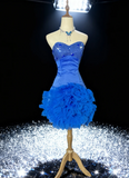 Ndyad Sweetheart Homecoming Dresses Blue Bodycon Short Prom Dresses Satin Tulle Classic Blue Birthday Dresses HZ1024