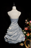 Ndyad Spaghetti Strap Homecoming Dresses A-line Grey Short Prom Dresses Taffeta Grey Birthday Dresses HZ1024