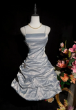 Ndyad Spaghetti Strap Homecoming Dresses A-line Grey Short Prom Dresses Taffeta Grey Birthday Dresses HZ1024