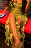 Ndyad Strapless Bodycon Green Short Prom Dresses Ruffle Green Birthday Dresses HZ1024