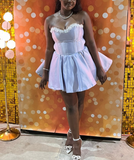 Ndyad Strapless A-line Pink Short Prom Dresses Satin Pink Birthday Dresses HZ1024