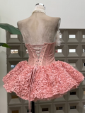 Ndyad Strapless Ball Gown, Pink Short Prom Dresses, Tulle Applique Pink Birthday Dresses, Sleeveless Homecoming Dresses HZ1024