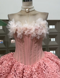 Ndyad Strapless Ball Gown, Pink Short Prom Dresses, Tulle Applique Pink Birthday Dresses, Sleeveless Homecoming Dresses HZ1024
