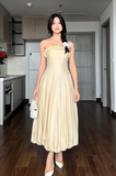 Ndyad Strapless Sheath Pale Yellow Wedding Guest Dresses Satin Pale Yellow Formal Dresses 22nd Birthday Dresses HZ1024
