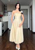 Ndyad Strapless Sheath Pale Yellow Wedding Guest Dresses Satin Pale Yellow Formal Dresses 22nd Birthday Dresses HZ1024