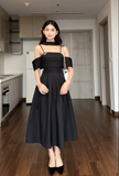 Ndyad Spaghetti Strap A-Line Satin Black Formal Dresses 22nd Birthday Dresses HZ1024